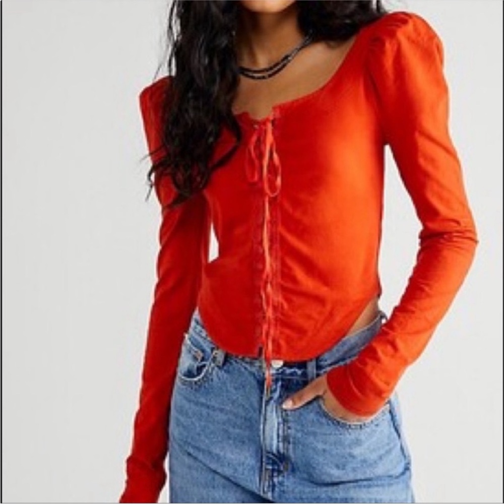 Free People Willow Corset Top Lace Up Bustier Orange Reversible